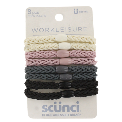 Scunci Workleisure Braided Hair Ponytailers, Assorted Colors, 8-Pieces