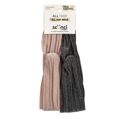 Scunci All Hair All Day Hold Headwraps, Black and Pink, 2-Count
