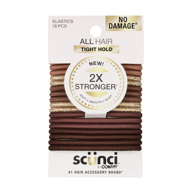 Scunci 2x Stronger No Damage Elastics All Hair, Brown, 18 Count