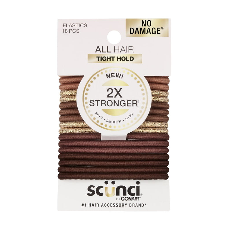 Scunci 2x Stronger No Damage Elastics All Hair, Brown, 18 Count