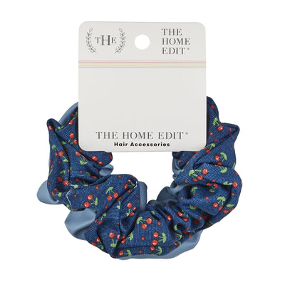 The Home Edit Scrunchie Hair Ties, Blue Faux Leather and Cherry Print, 2-Count