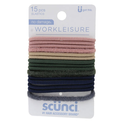Scunci Workleisure No Damage Hair Elastics, Assorted Colors, 15-Pieces