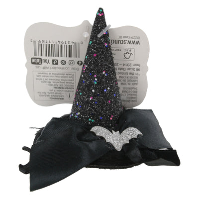 Scunci by Conair Hey Boo! Halloween Witch Hat Hair Clip with Glitter and Bat Accent, Black, 1-Count