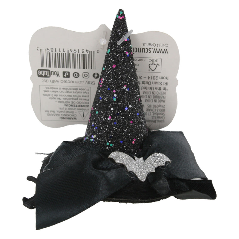 Scunci by Conair Hey Boo! Halloween Witch Hat Hair Clip with Glitter and Bat Accent, Black, 1-Count