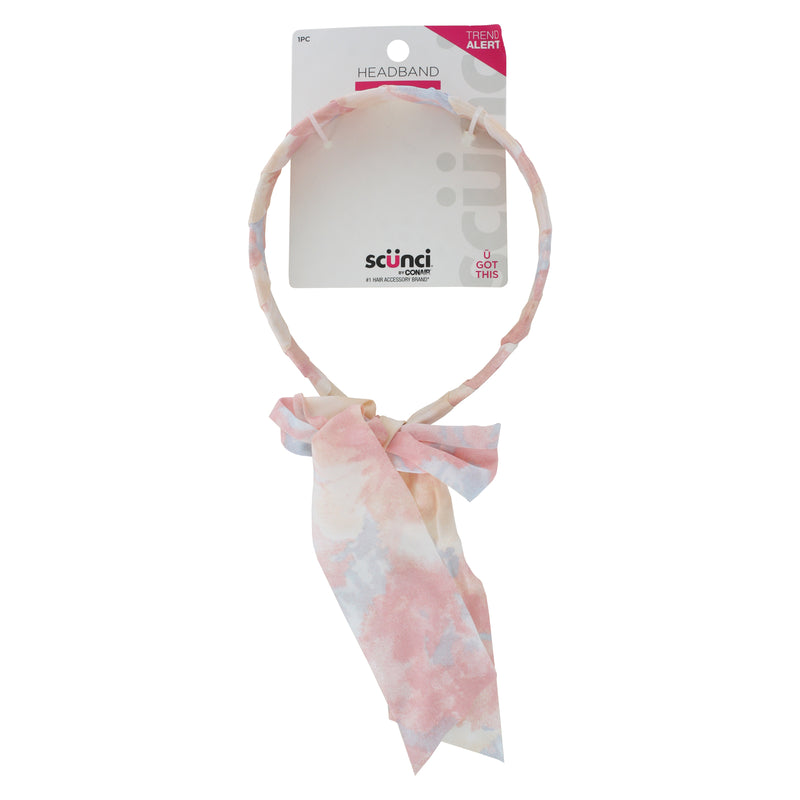 Scunci Scarf Headband, Trendy Fabric-Covered Design with Bow Accent, Comfortable Fit for All-Day Wear, 1-Count