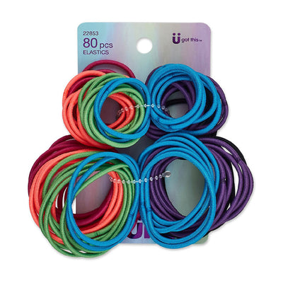 Scunci Kids No Damage Elastics, Assorted Colors and Sizes, 80 Pieces