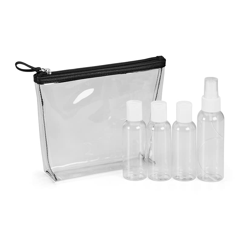 Basics by Conair Clear PVC Water Resistant Purse Kit with Travel Bottles, 5-Piece Set