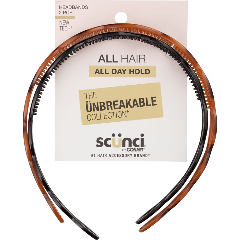 Scunci Unbreakable All Day Hold Headband, Black/Brown, 2-Count