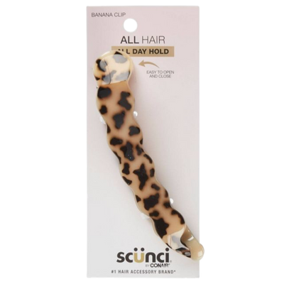 Scunci Banana Clip Claw Clip for Women – Tortoise Animal Print, Flexible Hinge, Secure All-Day Hold, Ponytail & Updo Hair Accessory for All Hair Types & Textures, 1 Count