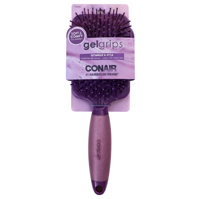 Conair Gel Grips Wide Paddle Hair Brush – Soft Gel Handle, Detangles Wet or Dry Hair, Smooths & Styles All Hair Types, Berry
