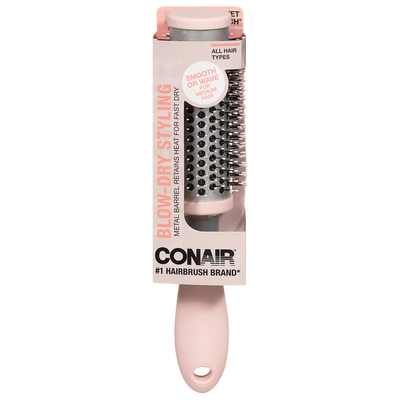 Conair Velvet Touch Blow-Dry Styling Round Brush, Metal Barrel for Fast Heat Retention, Medium Barrel for Smooth or Wavy Styles, Ball-Tipped Bristles, All Hair Types